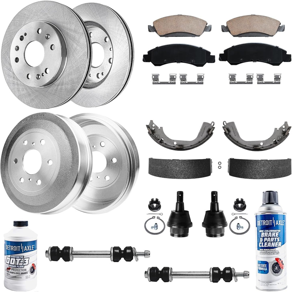 Detroit Axle - Front Brake Kit for 09-13 Silverado Sierra 1500 GMC Chevy, Sway Bars Lower Ball Joints Disc Brake Rotors Ceramic Brake Pads Rear Brake Drums Brake Shoes Replacement