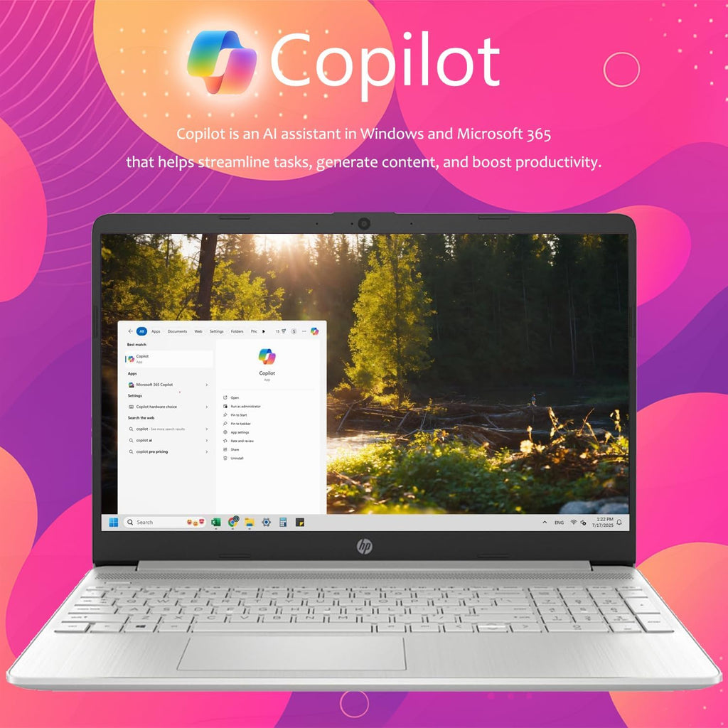 HP 15 Laptop for School, Work & Home • 15.6' FHD 1080p IPS Display • Powerful Intel Processor • 8GB RAM • 256GB SSD • Microsoft Office • Copilot AI • Windows 11 Pro • SD Card Reader • HDMI