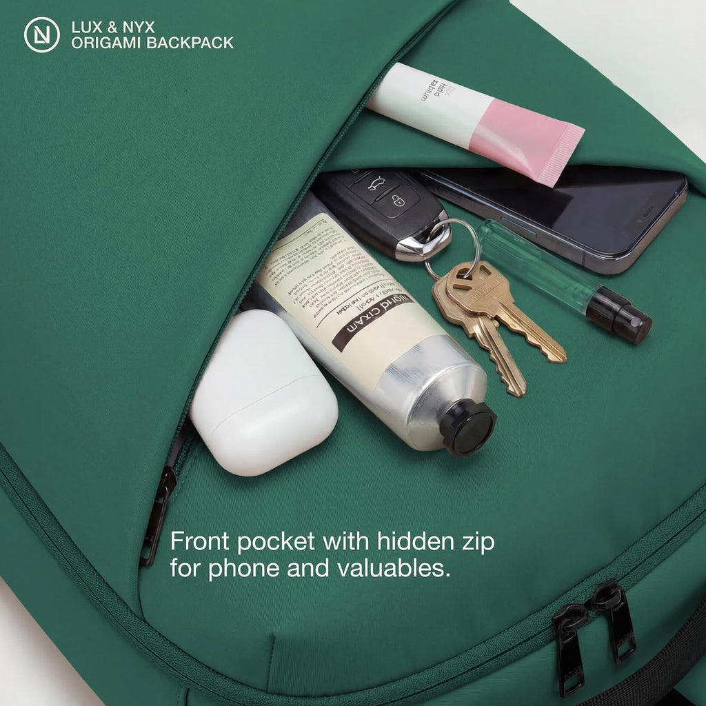Lux & Nyx Origami Laptop Backpack for Work and Travel - Fits 16' MacBook Pro - Lightweight Business Bag - Men and Women (Forest Green)