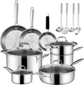 SuperCook Tri Ply Stainless Steel Cookware Set, 16-Piece Pots and Pans Set with Kitchen Utensils and Steamer, Non-Toxic, Multiclad, Induction Oven Compatible, Dishwasher Safe