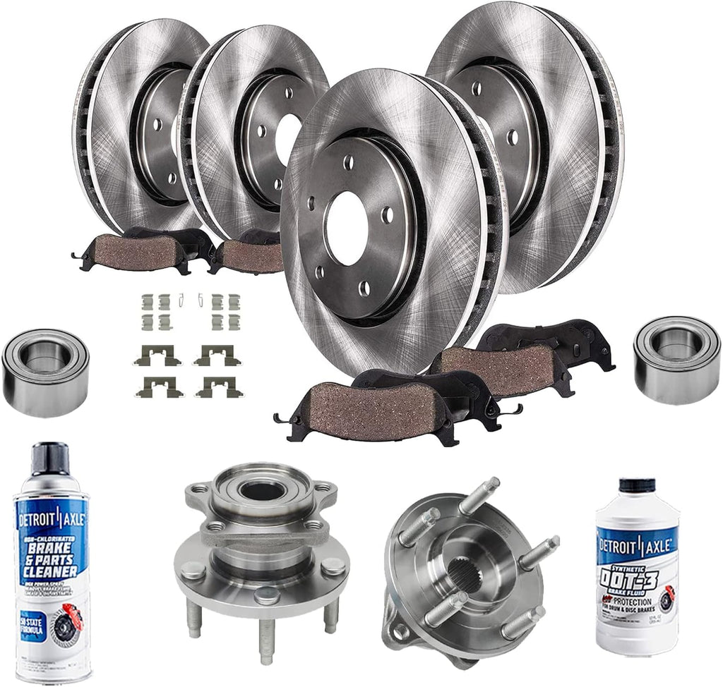 Detroit Axle - Front and Rear Disc Brake Rotors and Pads Wheel Bearings and Hubs Replacement for 2007 2008 2009 2010 Ford Edge Lincoln MKX - 14pc Set