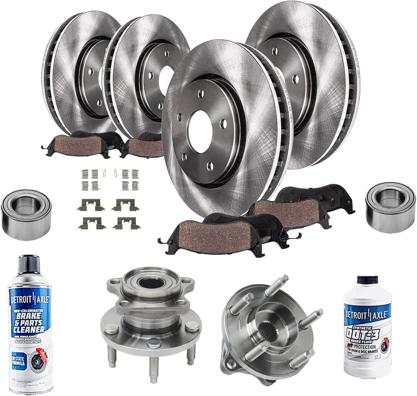 Detroit Axle - Front and Rear Disc Brake Rotors and Pads Wheel Bearings and Hubs Replacement for 2007 2008 2009 2010 Ford Edge Lincoln MKX - 14pc Set