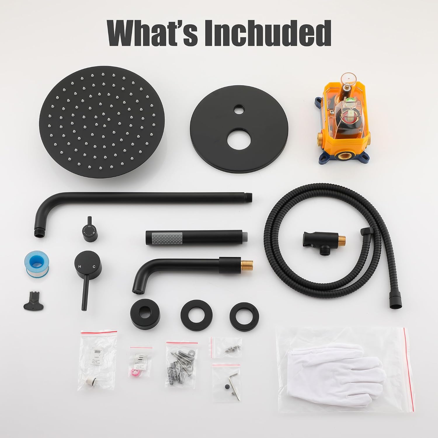 MONDAWE Round Shower Faucet Set with Tub Spout, Wall Mounted Shower System 10 Inch Rainfall Shower Head with Handheld Combo, Matte Black High Pressure Shower Faucets Sets Complete