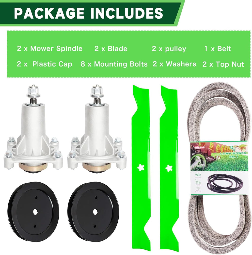 46 Inch Mower Deck Rebuild Kit for AYP Craft sman Husqvarna Pou LAN 2246LS 2346XLS YTA1946 YTA22V46 Includes 2 Spindle 187292, 2 Blade 21546611, 2 Idler 195945, 1 Be lt 21546607