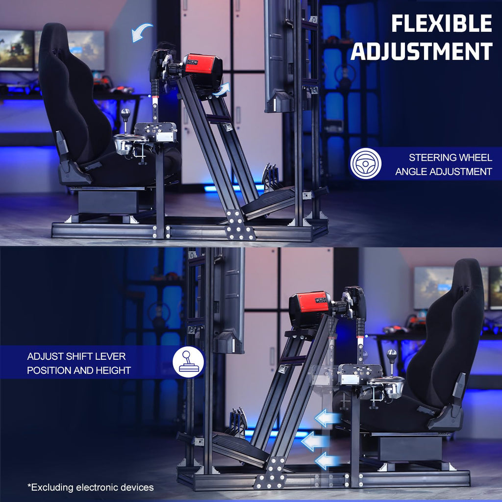 Marada Aluminum Profile Racing Simulator Cockpit With Monitor Stand, Fit For Fanatec, for Thrustmaster T818, for Logitech G923 GPro, Stable Driving Cockpit With Black Seat,Not Included Wheel and Pedal