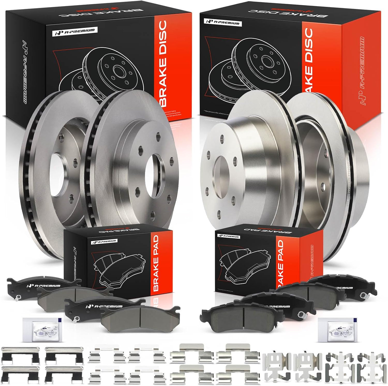 A-Premium Front and Rear Vented Disc Brake Rotors + Ceramic Pads Kit Compatible with Select Chevy and GMC Models - Tahoe 2000-2001, Silverado 1500 1999-2006, Sierra 1500, Yukon, Astro, SAFARI, 12-PC