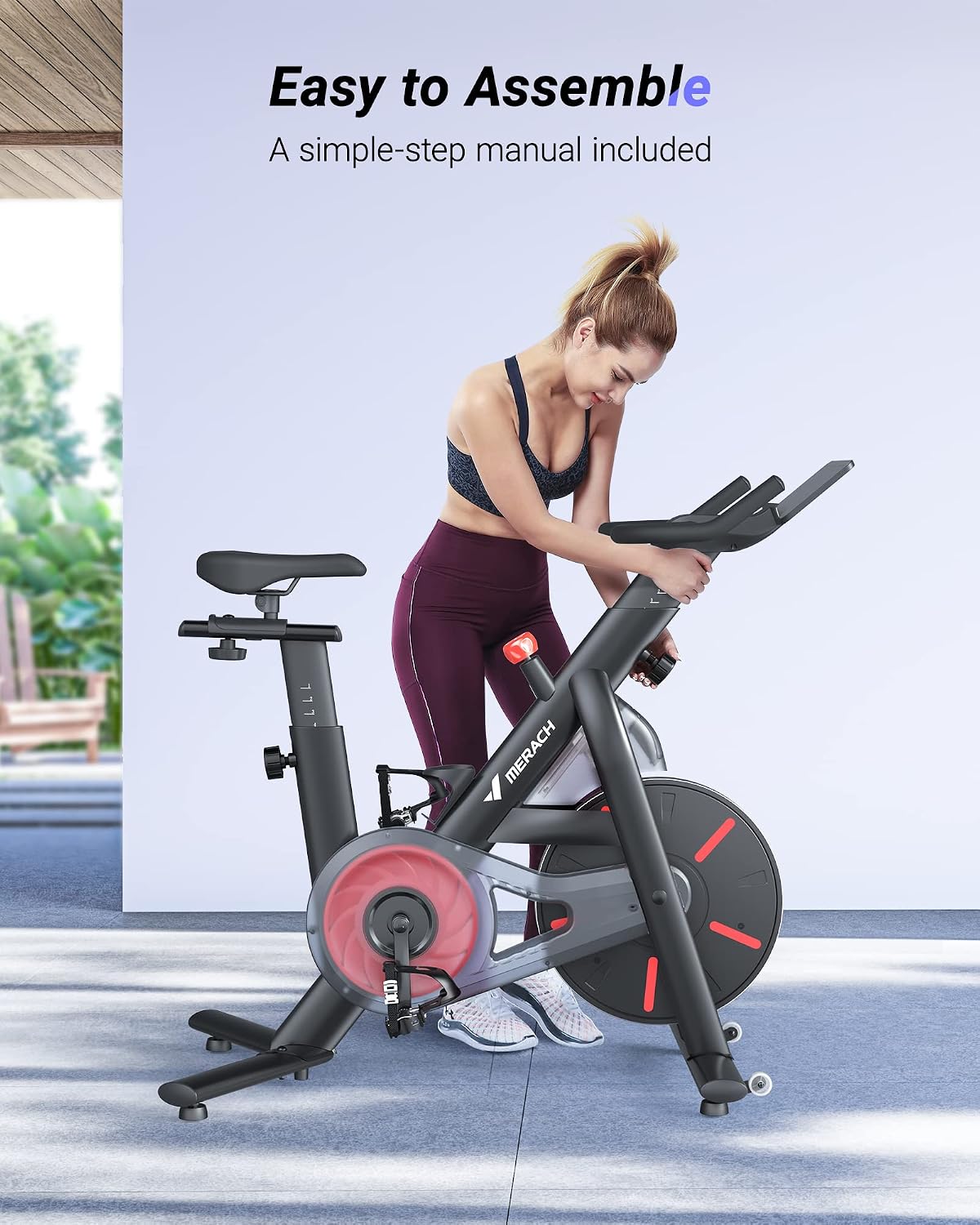 MERACH Exercise Bike, Brake Pad Stationary Bike with Exclusive App, Low Noise Indoor Cycling Bike with 300lbs Weight Capacity, Tablet Mount and Fitness Courses for Weight Loss