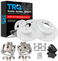 TRQ Performance Rear Brake Pad and Rotor Set Ceramic Solid Rotors Calipers Compatible with 2005-2018 Chrysler 300 2005-2008 Magnum 2006-2016 Dodge Charger 2009-2016 Challenger