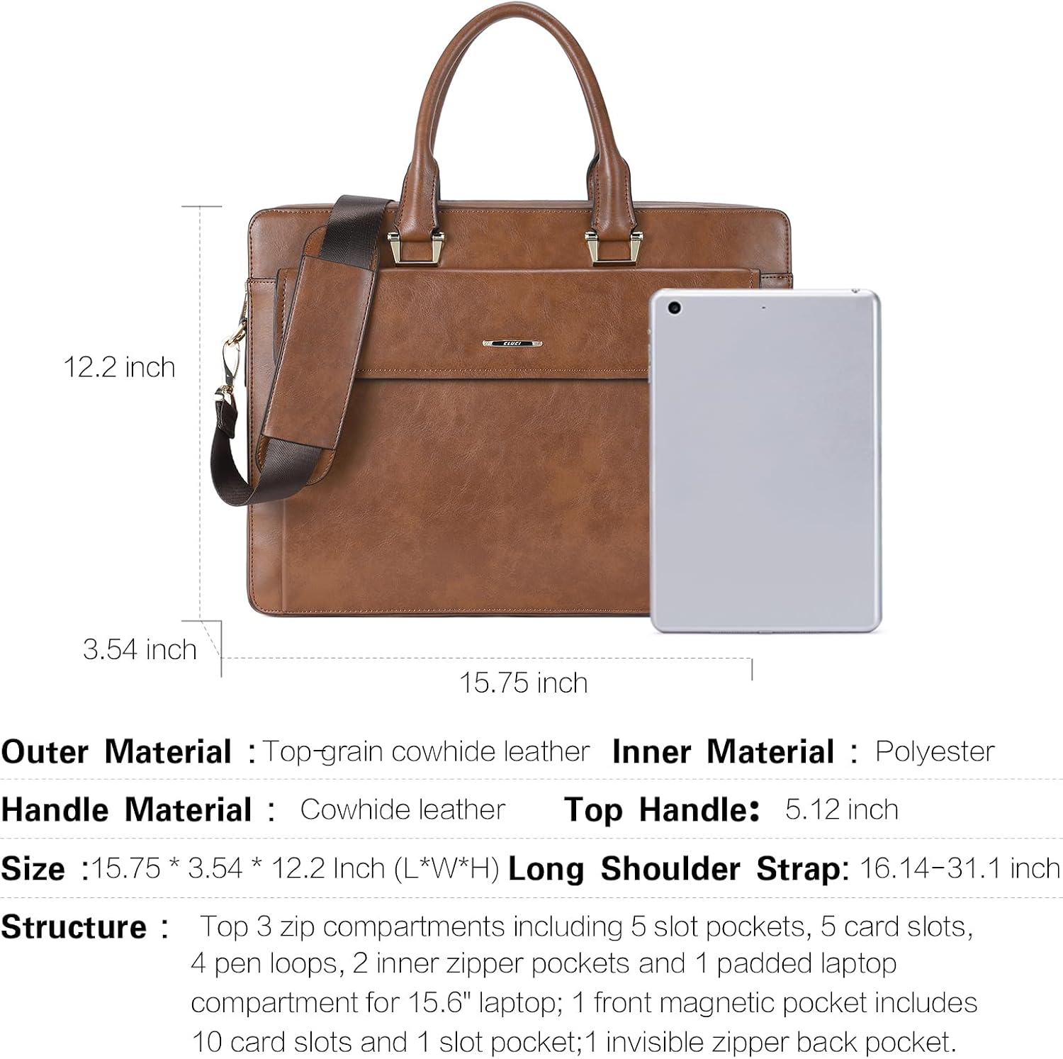 CLUCI Briefcase for Women Oil Wax Leather Business 15.6 Inch Laptop Handbag Vintage Slim Large Shoulder Work Bag | Oil Wax Leather, Business, 15.6 Inch, Laptop, Vintage, Slim