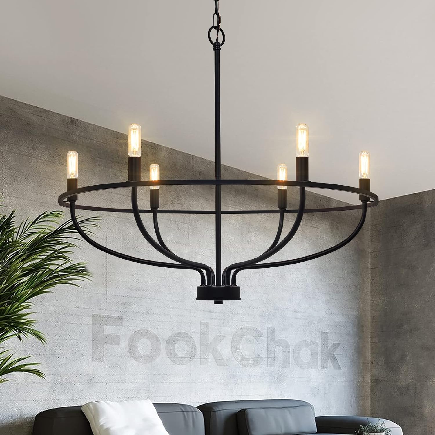 Black Dining Room Light Fixture, 6-Light Farmhouse Black Chandelier for Bedroom Metal Candle Chandeliers Hanging Lighting for Kitchen Living Room Entryway Foyer, 28.54in