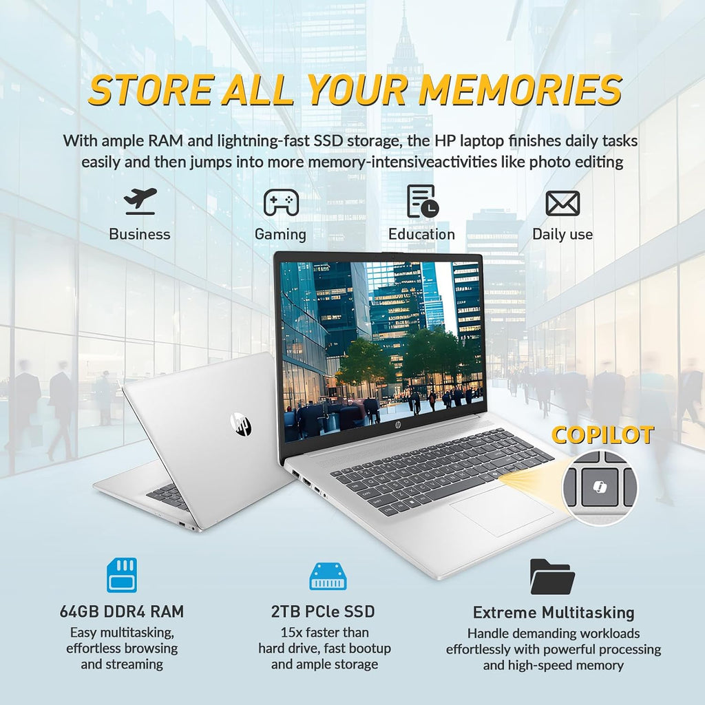 HP 17 Inch Touchscreen Laptop Computer, 17.3' HD+ Touch Screen Business Laptop, AMD Ryzen 5 (6-Cores), 64GB RAM 2TB SSD, Windows 11 Pro, 10-Key Number Pad