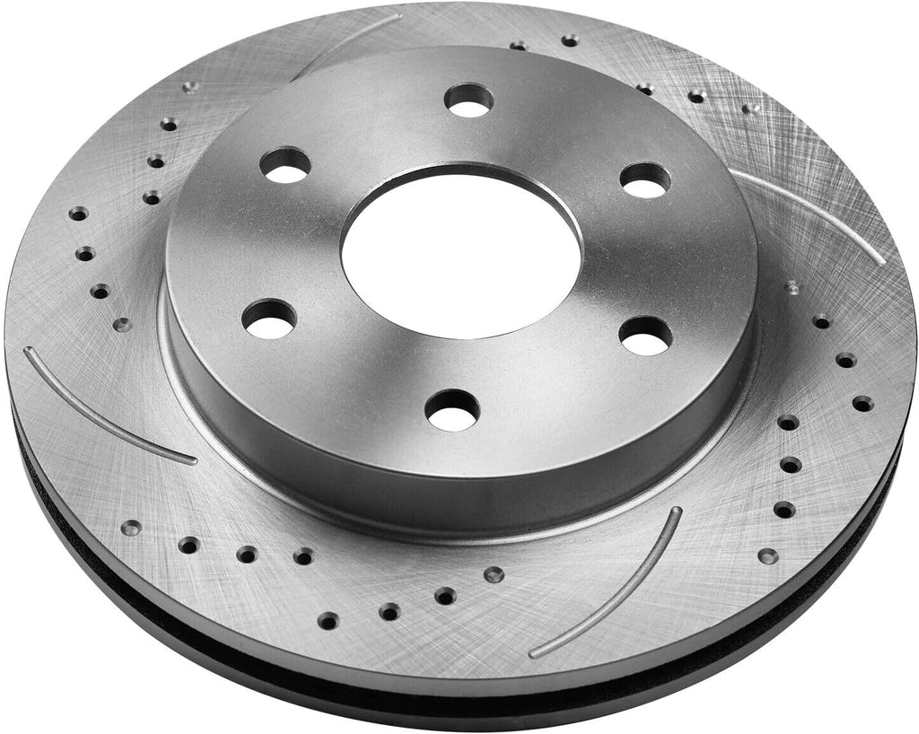 Pair Front Drilled and Slotted Rotors Ceramic Brake Pads for Chevy Silverado 1500 2002-2006, for GMC Sierra 1500 2003-2006, for GMC Yukon 2003-2006 Front Brake Pads and Rotors Kit