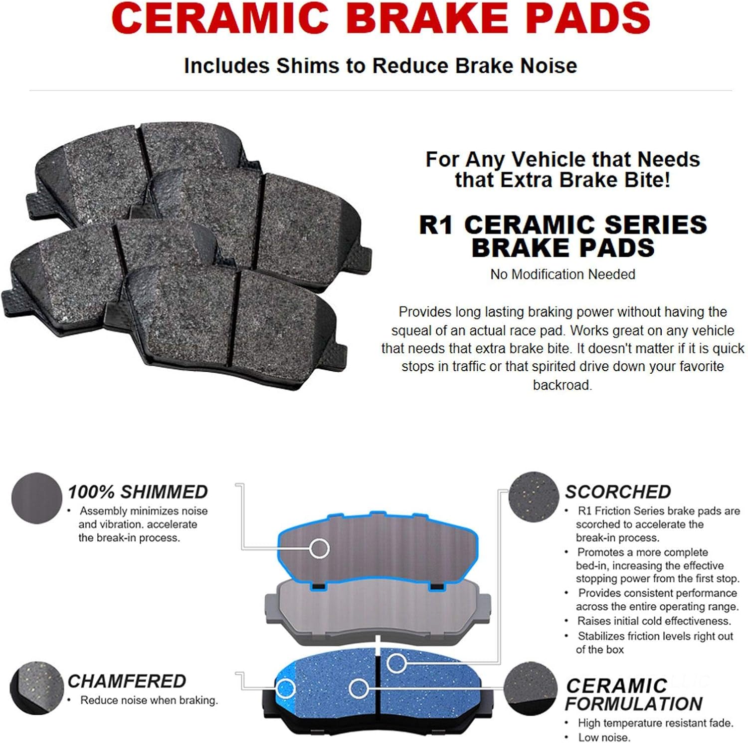 R1 Concepts Rear Brake Kit Fits 2004-2006 Lexus RX330; 2007-2009 Lexus RX350; 2006-2008 Lexus RX400h; 2004-2007 Toyota Highlander| Ceramic Brake Pads and Blank Brake Rotors| 11.3' Rear