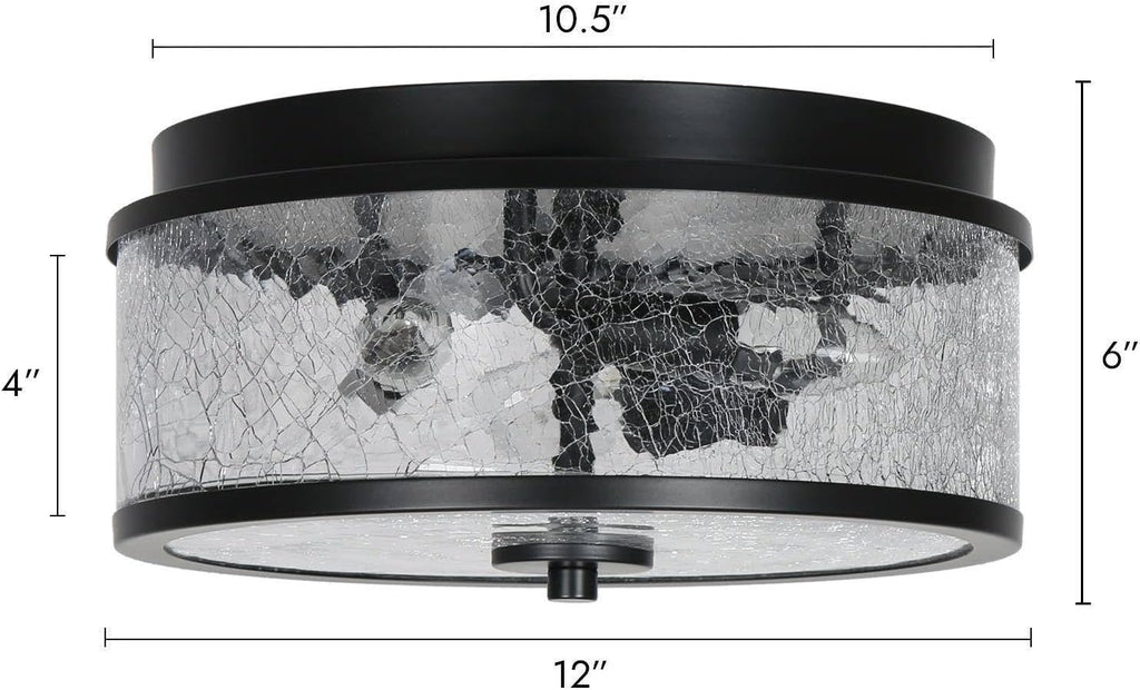 KSANA Black Flush Mount Ceiling Light, Modern Farmhouse 3-Light Close to Ceiling Light Fixtures with Crackled Glass Shade for Bedroom, Hallway, Foyer, Kitchen and Dining Room