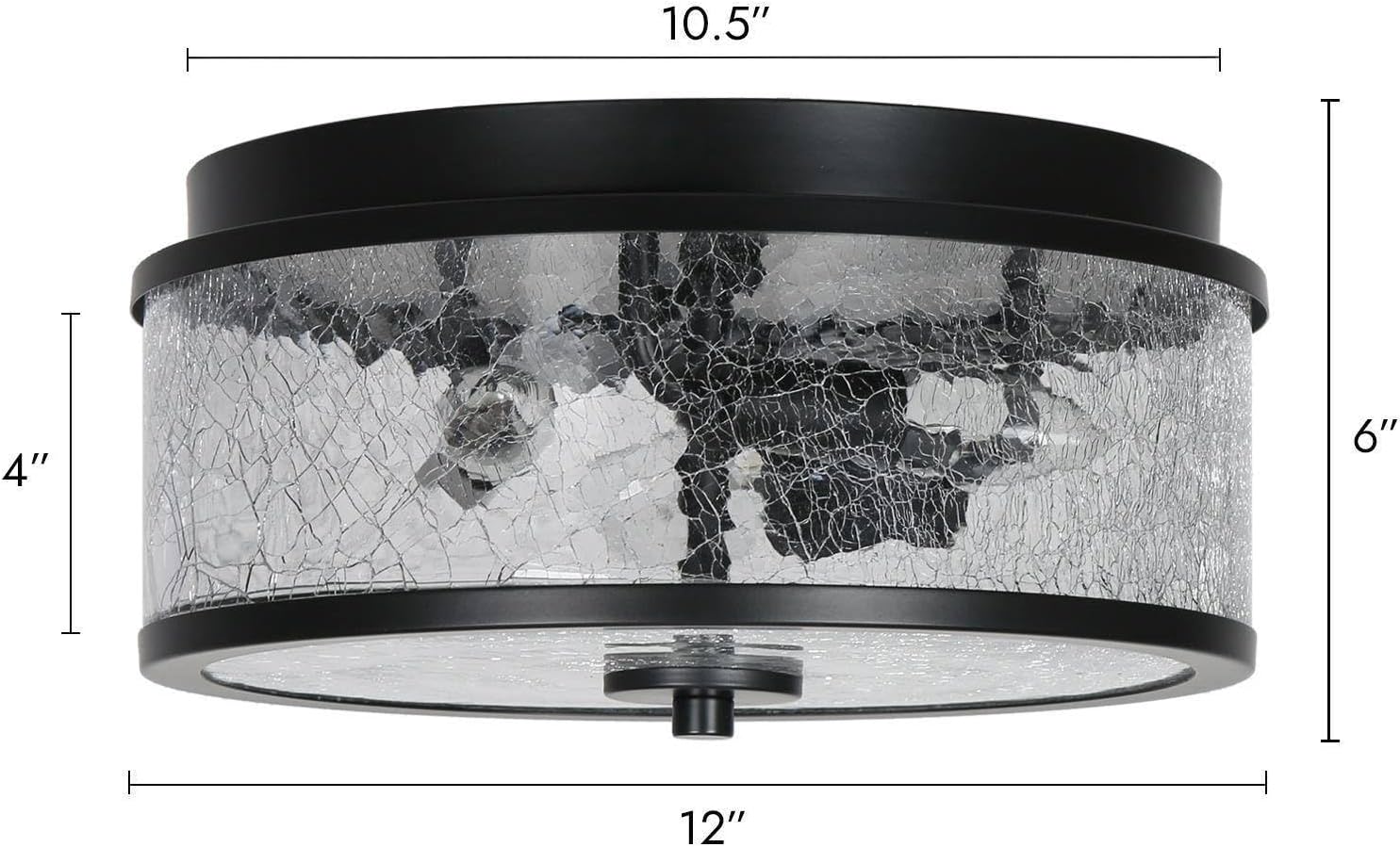 KSANA Black Flush Mount Ceiling Light, Modern Farmhouse 3-Light Close to Ceiling Light Fixtures with Crackled Glass Shade for Bedroom, Hallway, Foyer, Kitchen and Dining Room