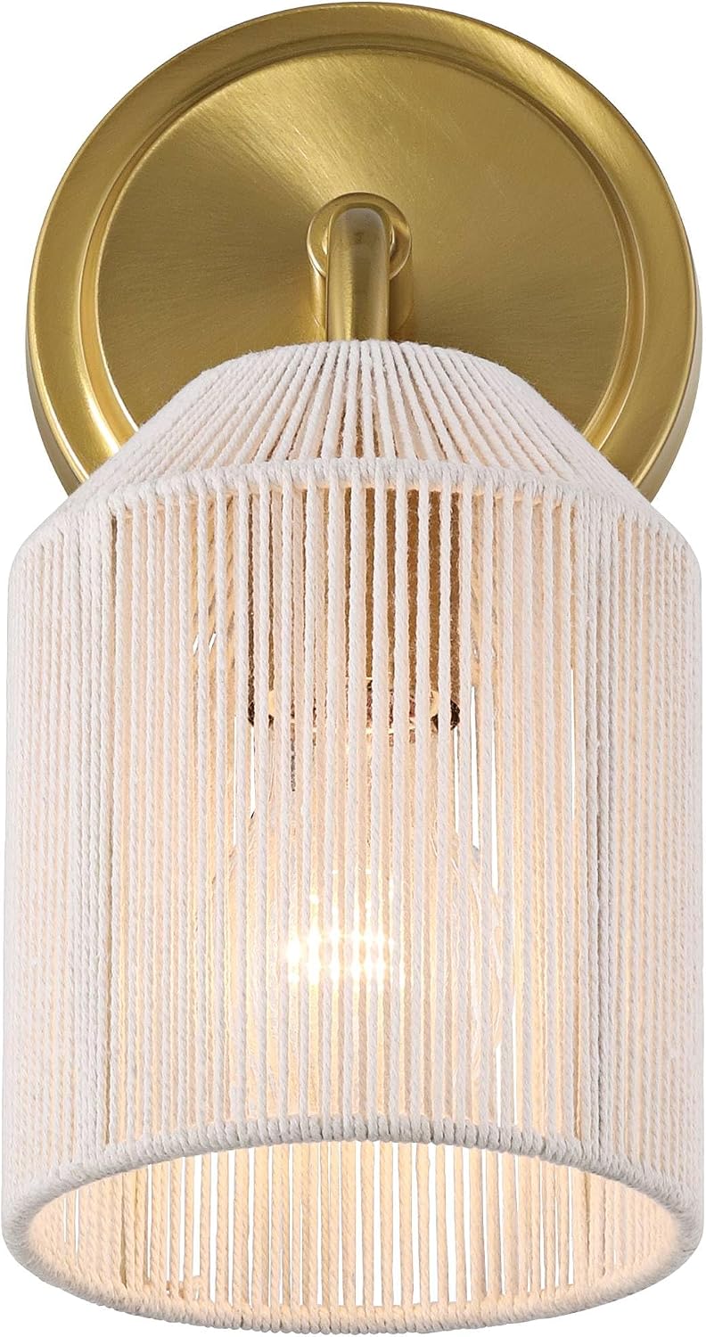 Possini Euro Design Jacob 11' High Modern Wall Sconce Light Lamp Fixture Mount Set of 2 Bathroom Bedroom Bedside Living Room Hardwired Cordless Gold Natural Rope Shade Indoor Kitchen Hallway
