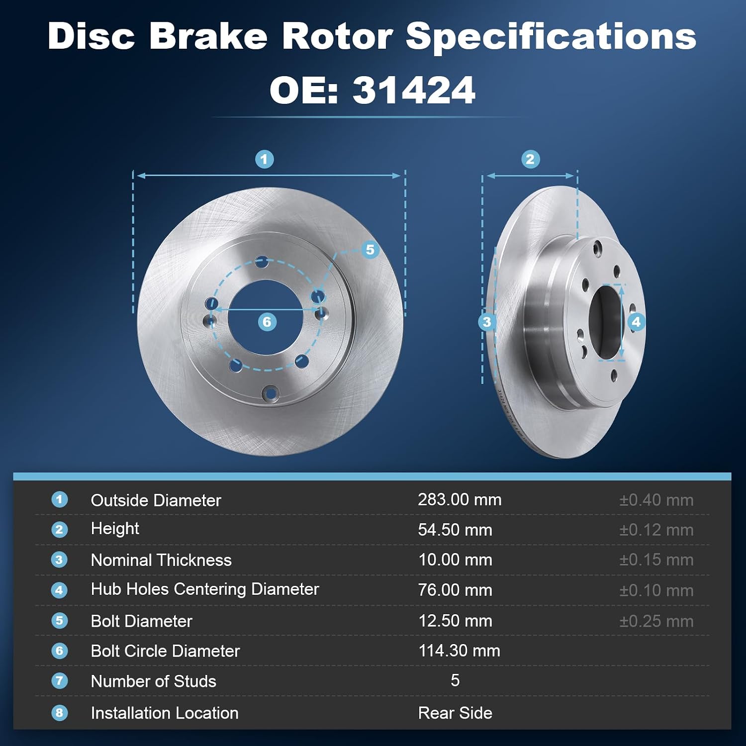 Front & Rear Disc Brake Rotors & Ceramic Brake Pads Kit Fit for Hyundai 2011-2015 Sonata, for Kia 2011-2015 Optima, 31427 31424 D1444 D1445