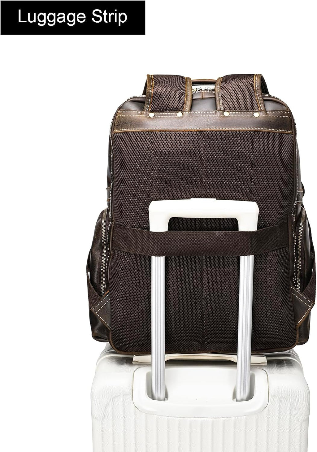 LANNSYNE Vintage Mens Full Grain Leather Backpack Fits 17.3 Inch Laptop, Large Casual Rucksack Shoulder Bag For Travel/Camping/Hiking-Brown