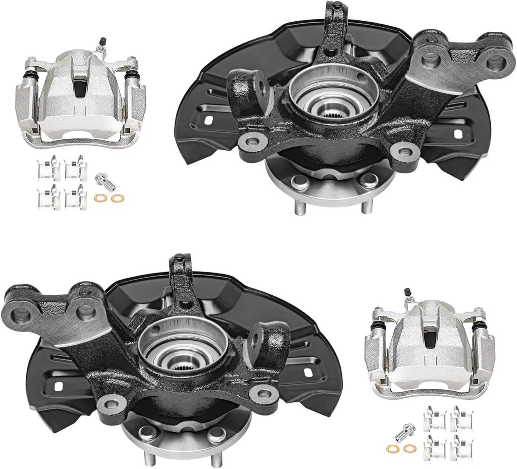 Detroit Axle - FWD Front Steering Knuckles & Wheel Hub Bearings Disc Brake Calipers with Brackets Replacement for 2009-2013 Toyota Matrix 2.4L