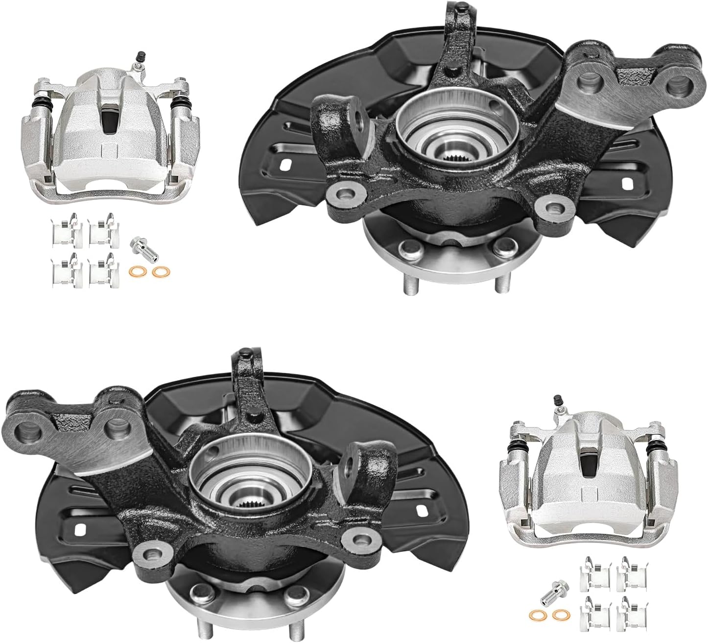 Detroit Axle - FWD Front Steering Knuckles & Wheel Hub Bearings Disc Brake Calipers with Brackets Replacement for 2009-2013 Toyota Matrix 2.4L