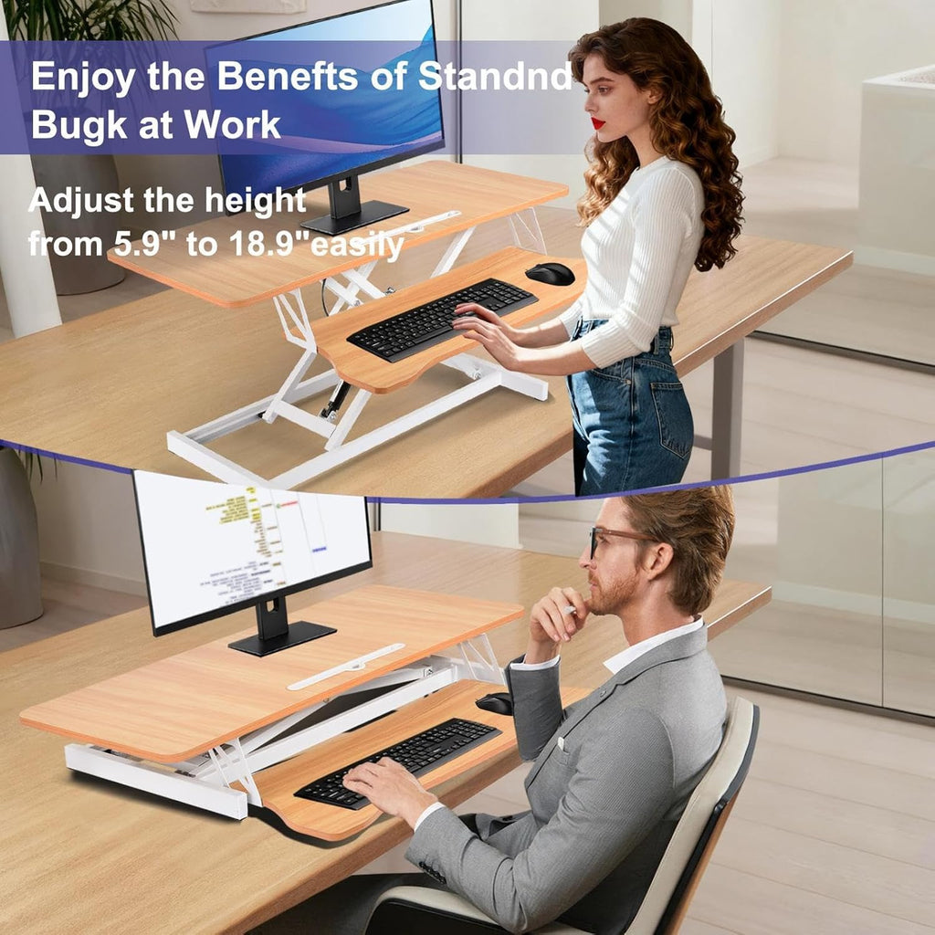 38-inch Standing Desk Converter Height Adjustable Sit to Stand Up Workstation, Duals Monitor and Laptop Riser with Wide Keyboard Tray, for Home, School, Company, Black