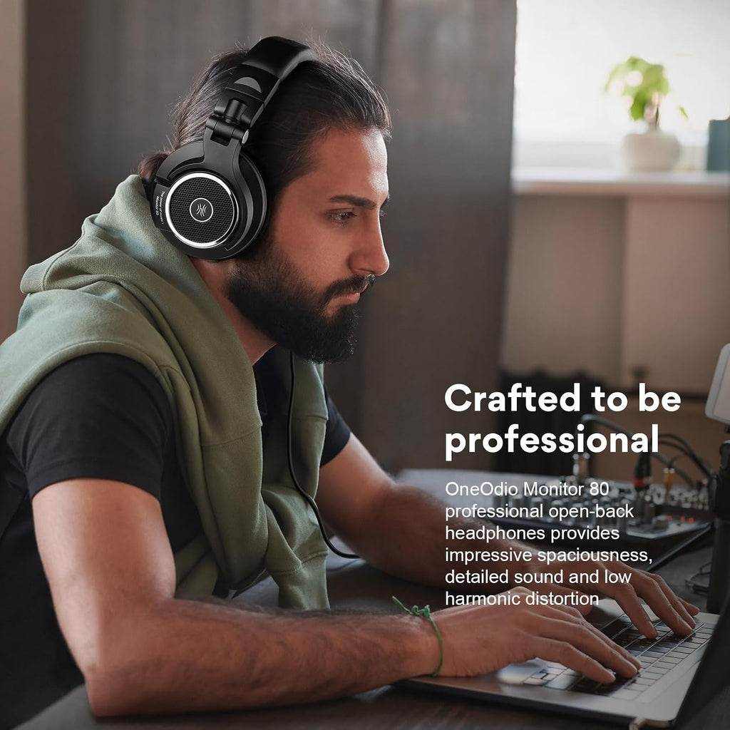 OneOdio Monitor 80 Open Back Headphones- Studio Headphones for Mixing Mastering Editing, Wired Over Ear Headphones for Professional Studio Applications, 250 Ohm, Velour Earmuffs, Sound Isolation
