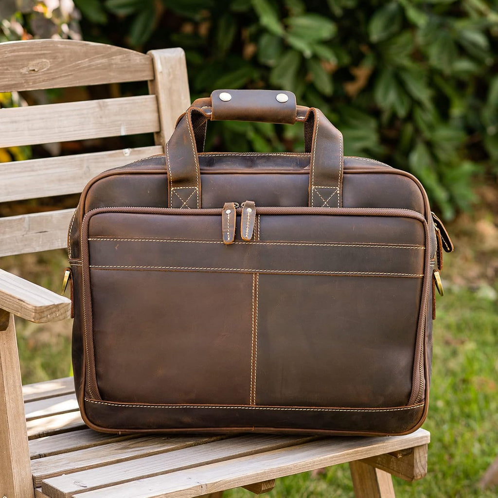 Polare Full Grain Leather 16.5'' Laptop Bag Briefcase for Men Business Messenger Work Bag Fits 15.6'' Laptop