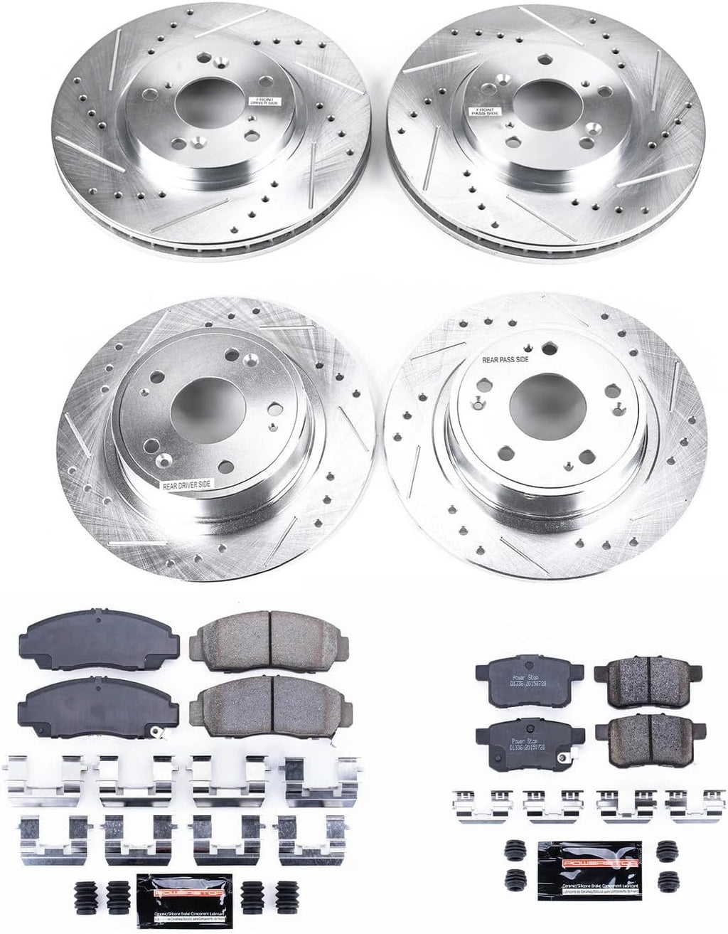 PowerStop Front and Rear Brake Kit for Acura TSX 2009-10 | Honda Accord 2008-10 - Drilled and Slotted Disc Rotors with Carbon-Fiber Ceramic Brake Pads Replacement, K2742