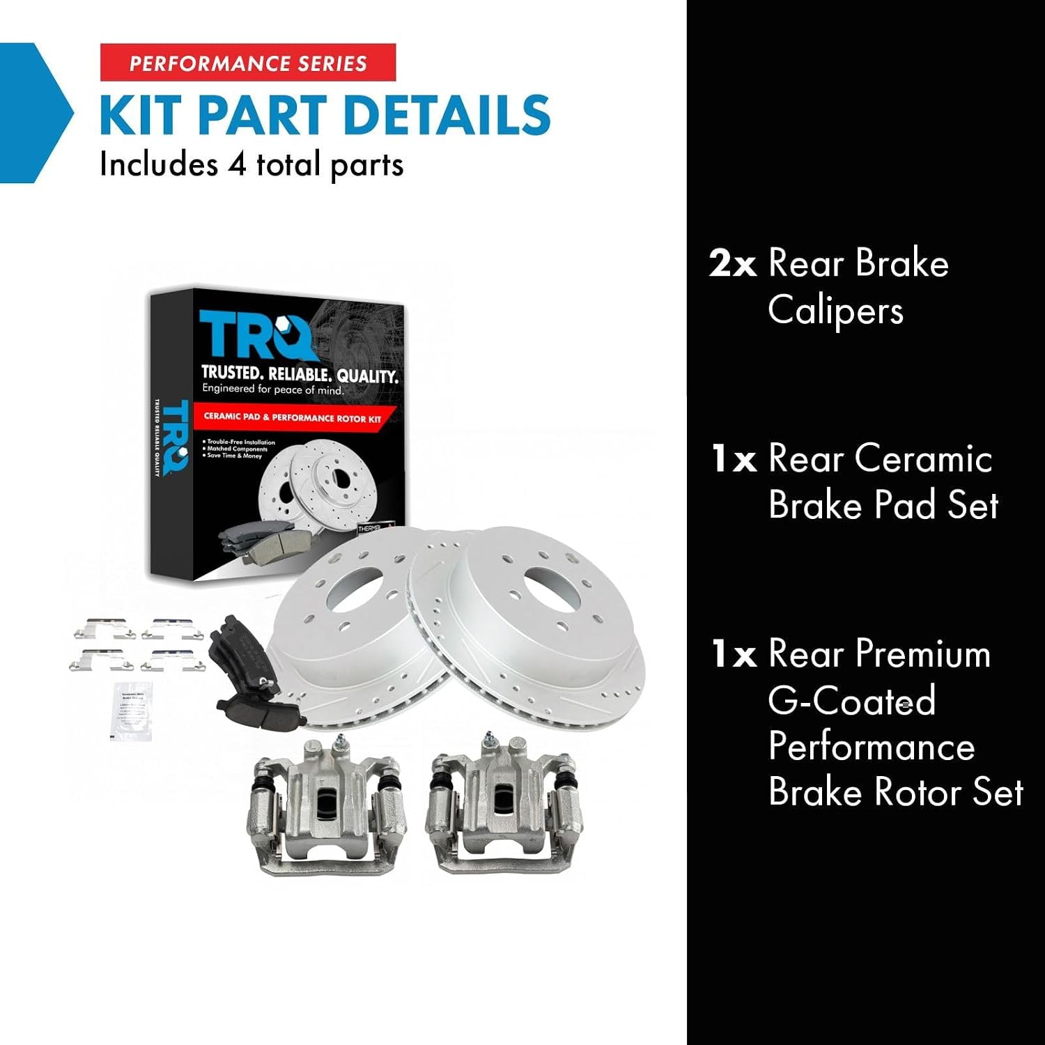 TRQ Performance Rear Brake Pad and Rotor Set Ceramic Drilled Slotted Coated Rotors Calipers Compatible with 2005-2018 Nissan Frontier 2005-2015 Xterra