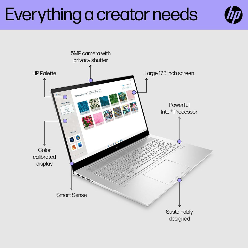 HP Envy Laptop, 17.3' Full HD Touchscreen, 12th Gen Intel Core i7-1260P, 16GB DDR4 RAM, 512GB PCIe SSD, IR Camera, HDMI, Backlit Keyboard, Wi-Fi 6, Windows 11 Home, Silver