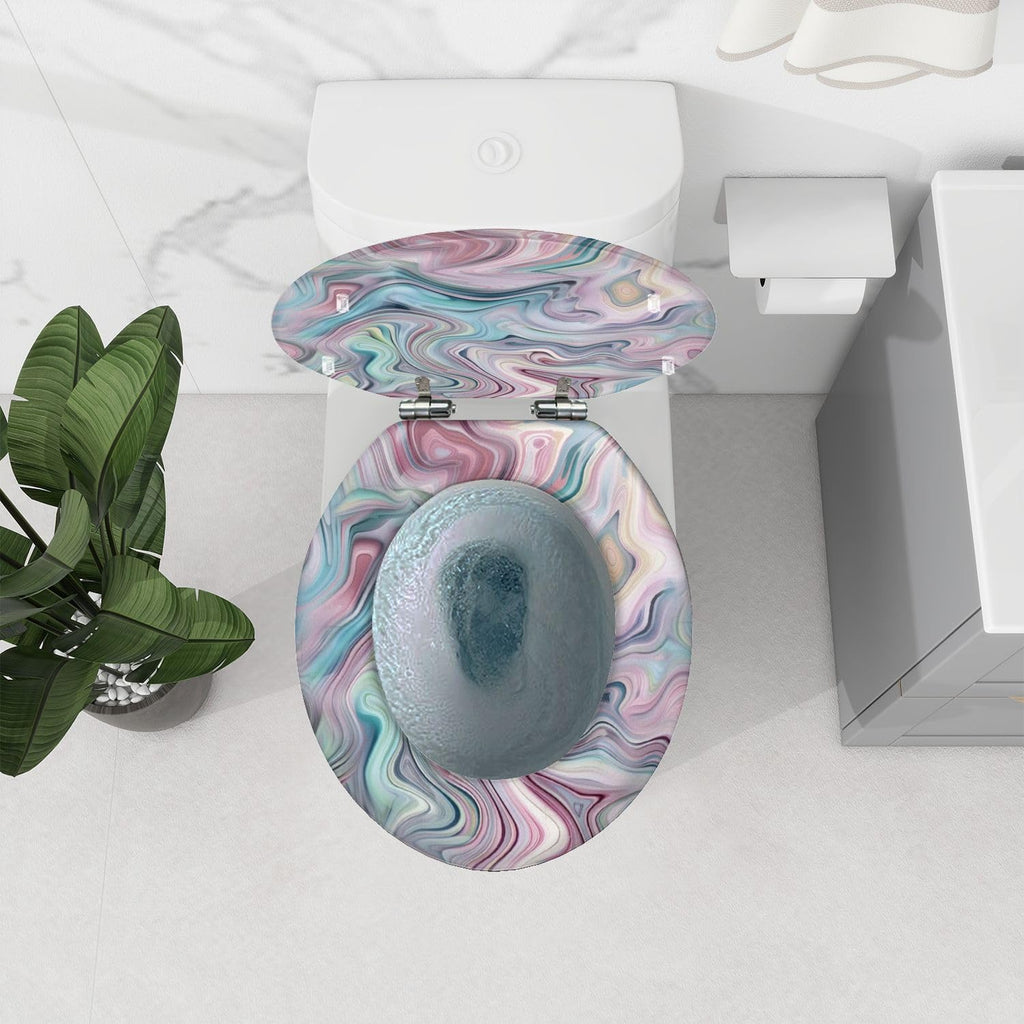 Round Toilet Seat Seamless pattern liquid fluid marble texture colourful pastel paint Resin Toilet Seat Quietly Close Quick Release Hinges Decorative Toilet Seat with Cover Easy to Install