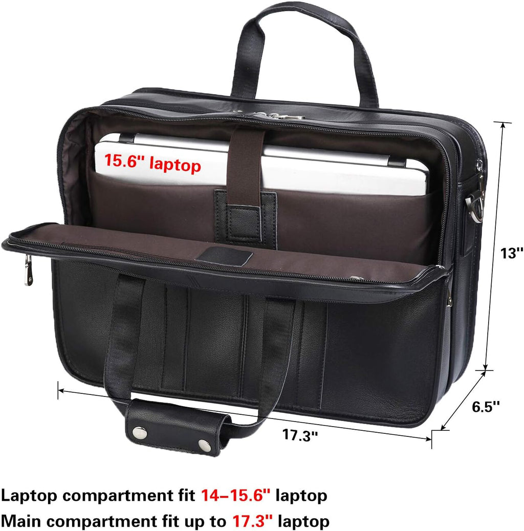 Polare 17'' Napa Leather Briefcase Laptop Attache Case Messenger Bag For Men Fits 15.6'' Laptop