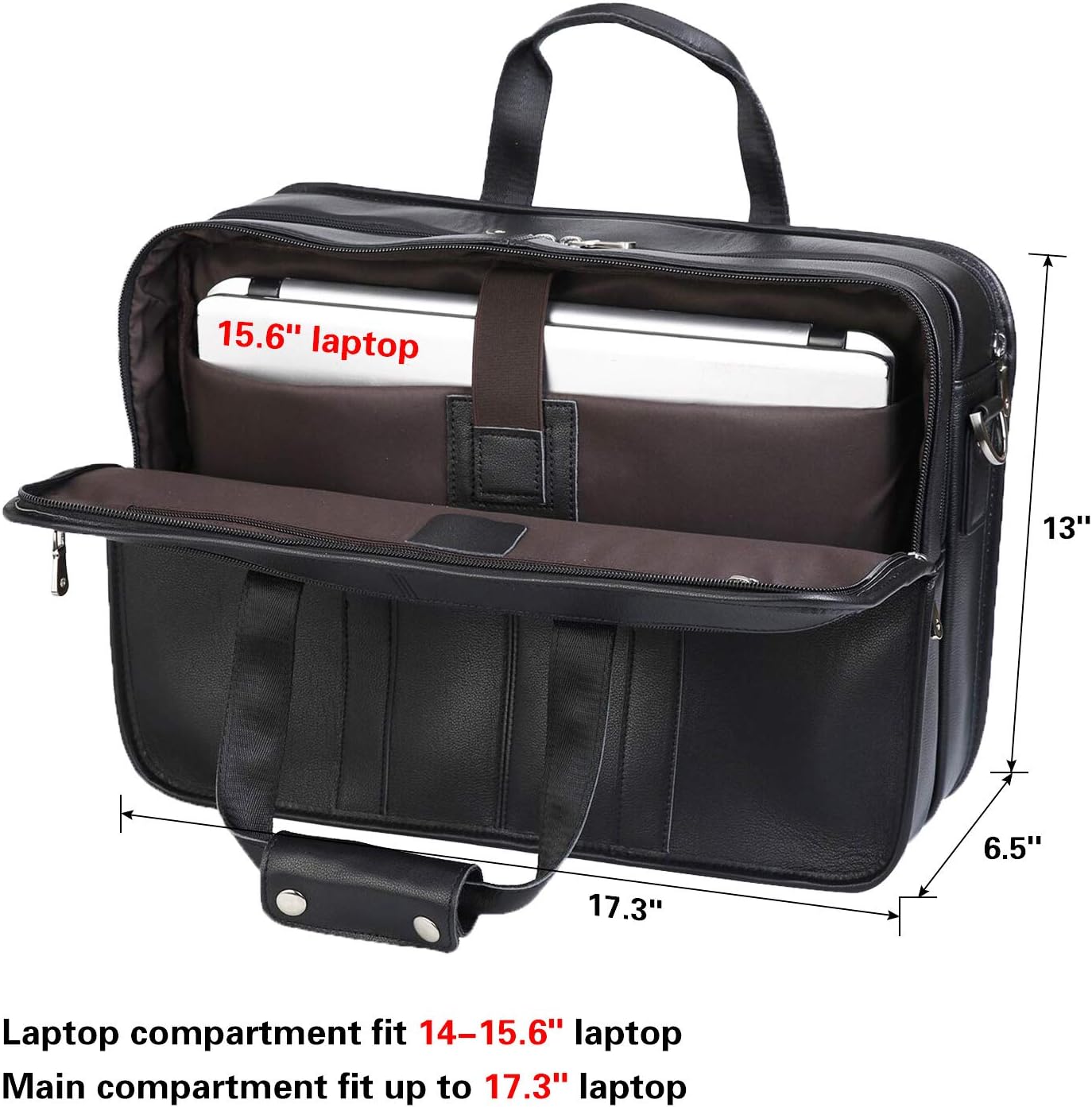 Polare 17'' Napa Leather Briefcase Laptop Attache Case Messenger Bag For Men Fits 15.6'' Laptop