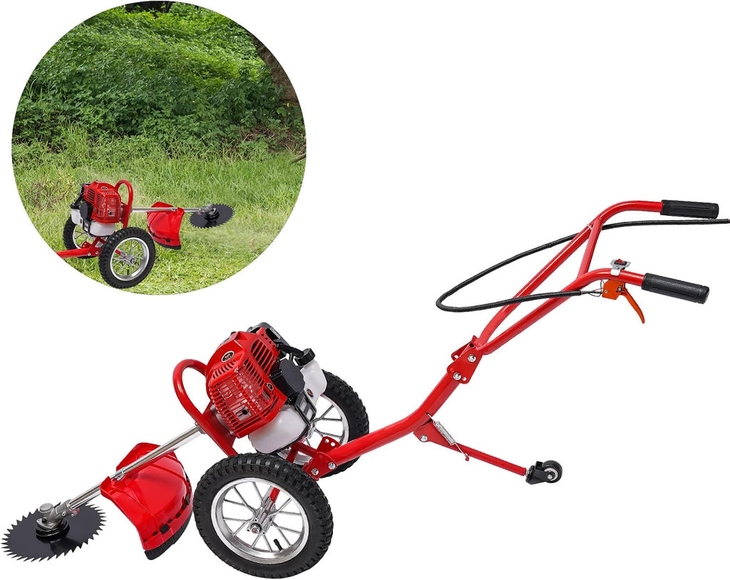 2 Stroke Lawn Mower Gas Powered 49CC Hand Push Irrigation Mower Walk-Behind Push Grass Trimmer Brush Cutter Push Mower Weeding Machine for Lawn Garden