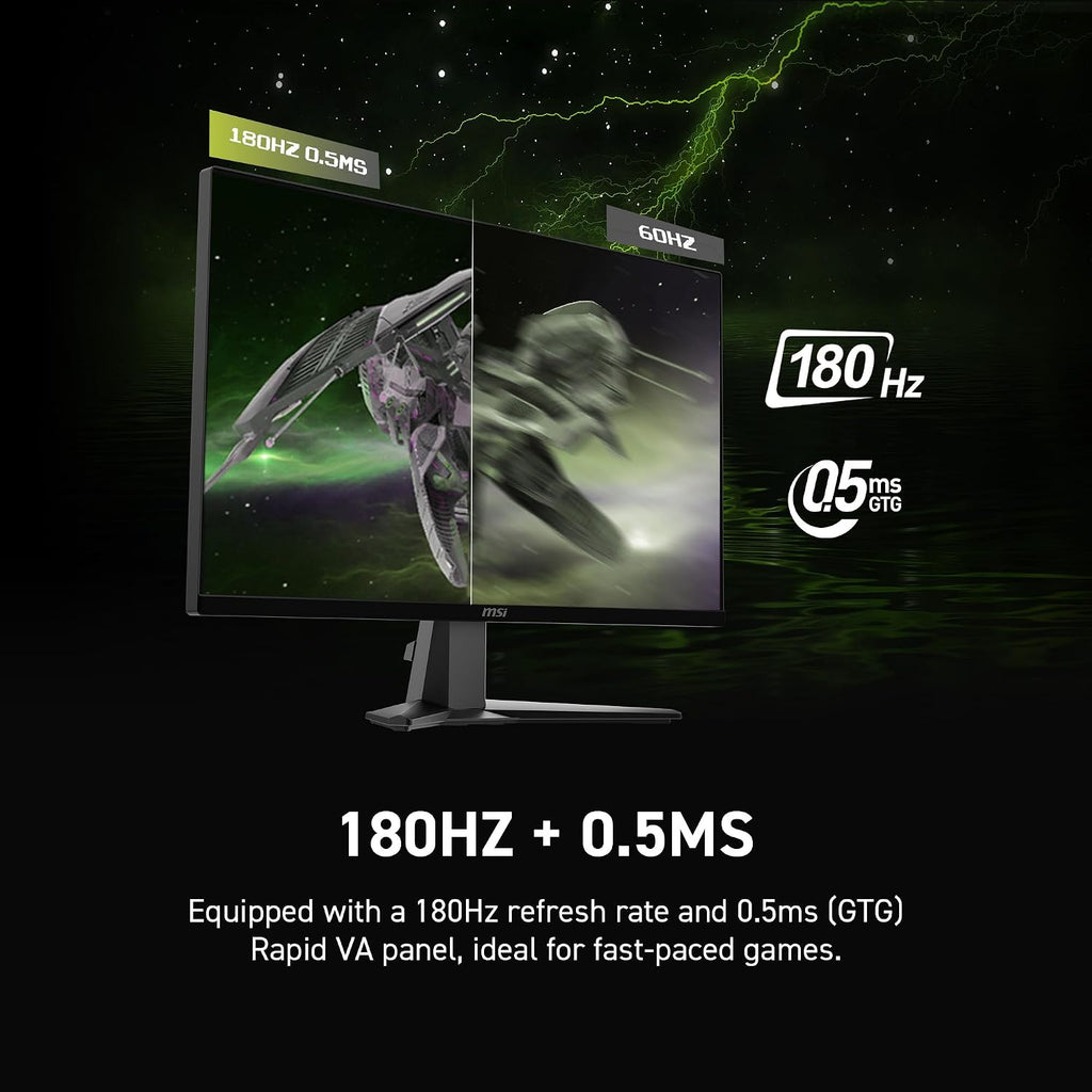 msi MAG 27CQ6F 27-inch 2560 x 1440 (QHD) Computer Monitor, 180Hz, FreeSync, HDR Ready, HDMI, VGA Port, Display Port, VESA Mountable, Tilt, Speaker, 0.5ms, Black