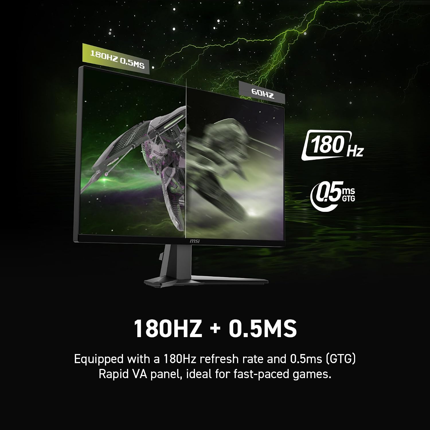 msi MAG 27CQ6F 27-inch 2560 x 1440 (QHD) Computer Monitor, 180Hz, FreeSync, HDR Ready, HDMI, VGA Port, Display Port, VESA Mountable, Tilt, Speaker, 0.5ms, Black