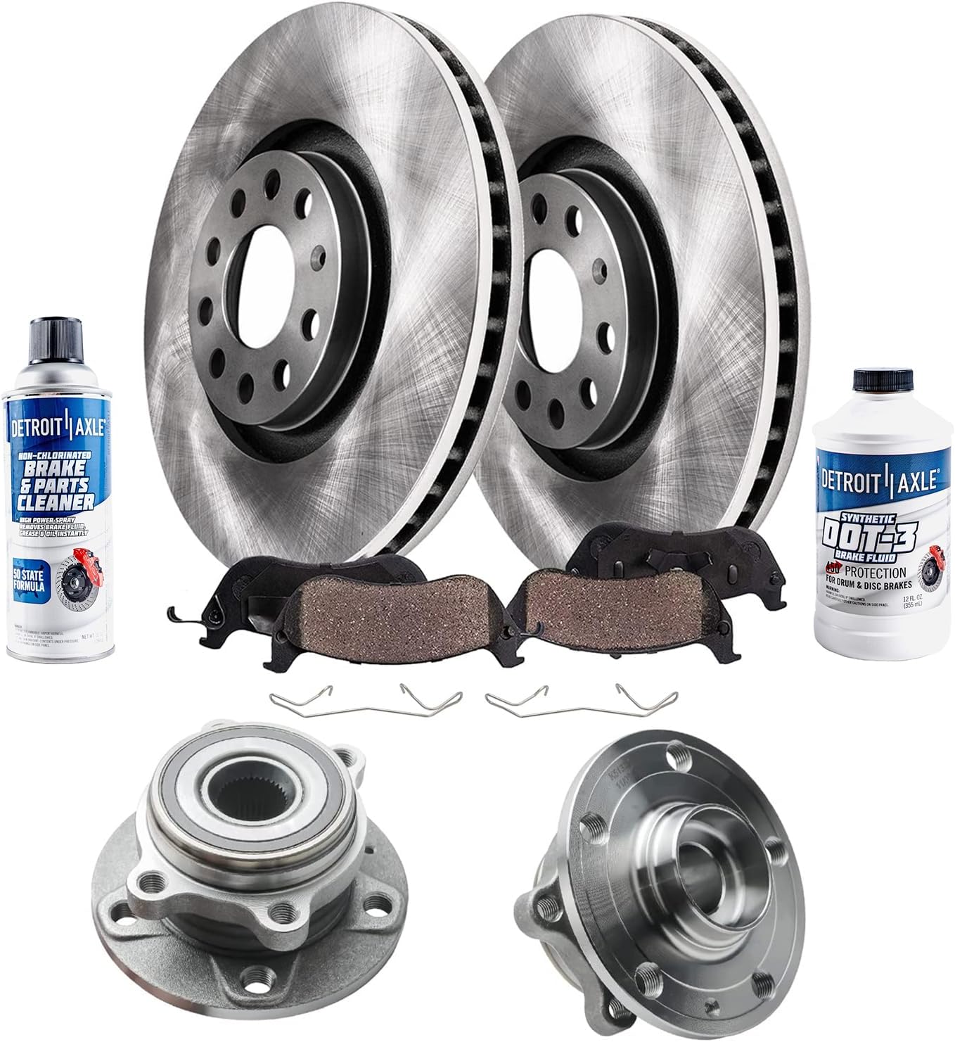 Detroit Axle - Front Brake Kit for Audi Q3 Quattro VW Passat Tiguan Limited, 12.28'' inch Disc Brake Rotors Ceramic Brake Pads Wheel Bearing Hubs Replacement