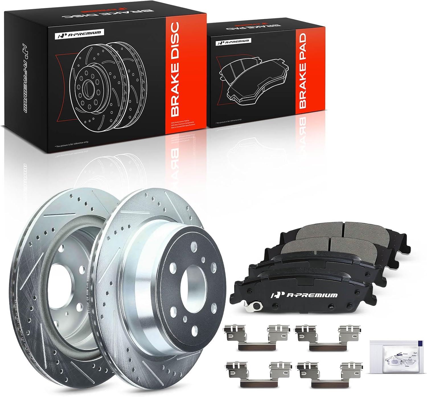 A-Premium 13.58 inch (345mm) Rear Disc Brake Rotors + Ceramic Pads Kit Compatible with Select Cadillac, Chevy and GMC Models - Silverado Sierra 1500 2014-2019, Escalade, Suburban, Tahoe, Yukon 15-20