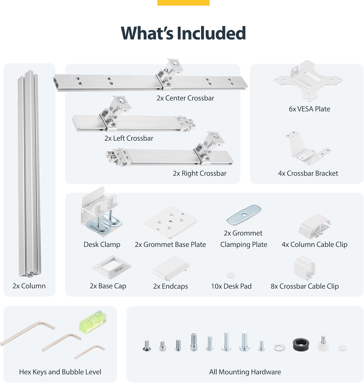 StarTech.com Six-Monitor Desk Mount w/Crossbar, Up to 32-inch Computer Screens/Max 17.6lb Each, Dual Column, C-clamp/Grommet