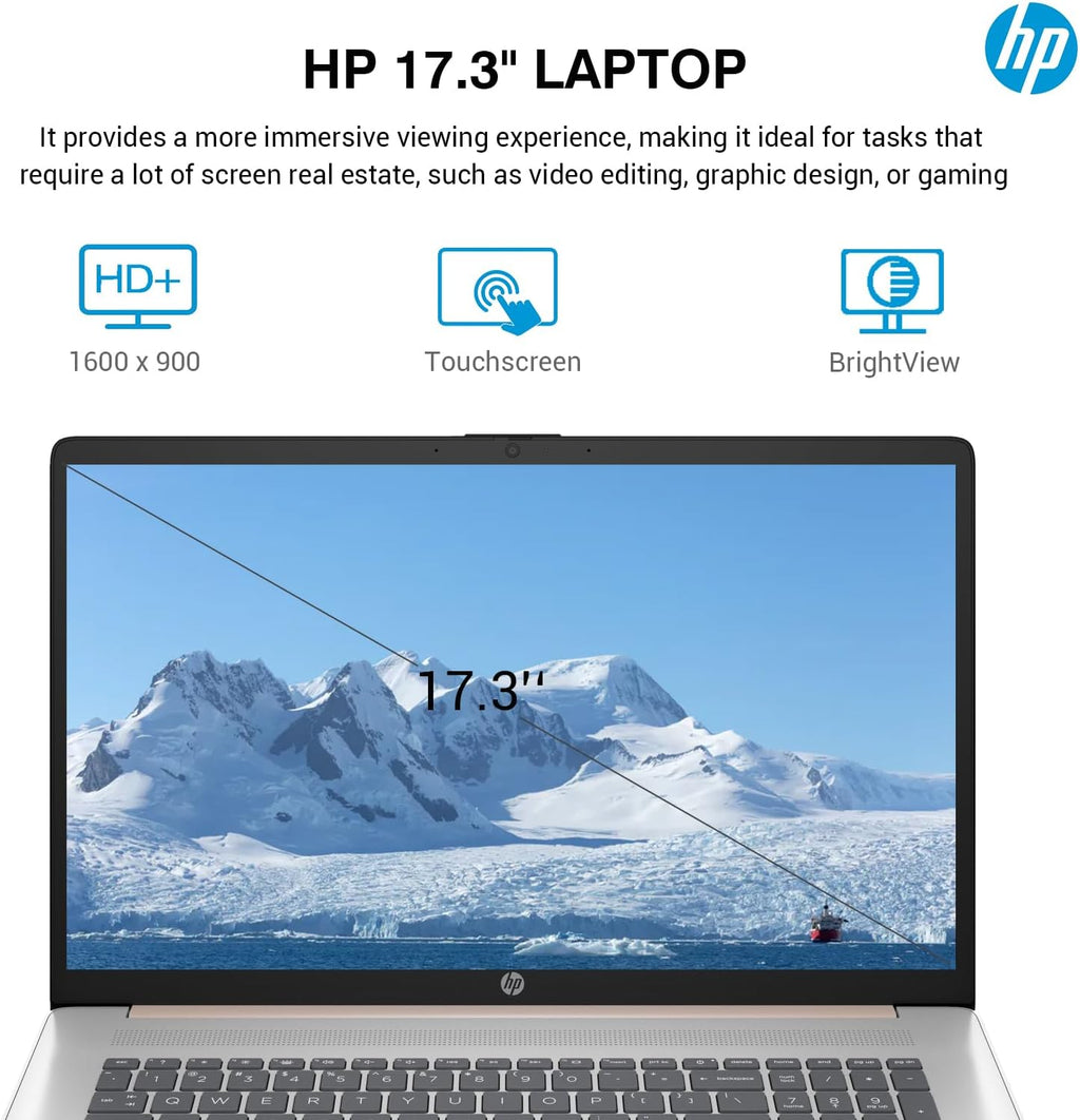 HP 17 Touchscreen Laptop PC, 17.3 Inch HD+ Touch Screen Business Laptop Computer, Intel 10-Core i7, Windows 11 Pro, 10-Key Backlit Keyboard |Fingerprint | Rose Gold | 64GB RAM 2TB SSD