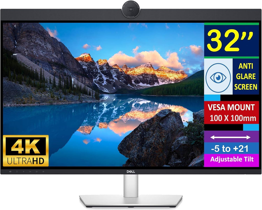 Dell UltraSharp 32' 4K UHD IPS Video Conferencing Monitor with 5ms Response Time, Built-in Speakers, Anti Glare, VESA Mount (100mm), DisplayPort, HDMI, Black/Silver -