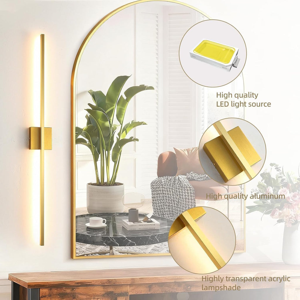 Wall Sconces Set of Two,LED Hardwired Dimmable Wall Sconce,Gold Wall Sconce for Bathroom, Living Room, Bedroom, Hardwired 3000K 40 Inch (2 Pack)