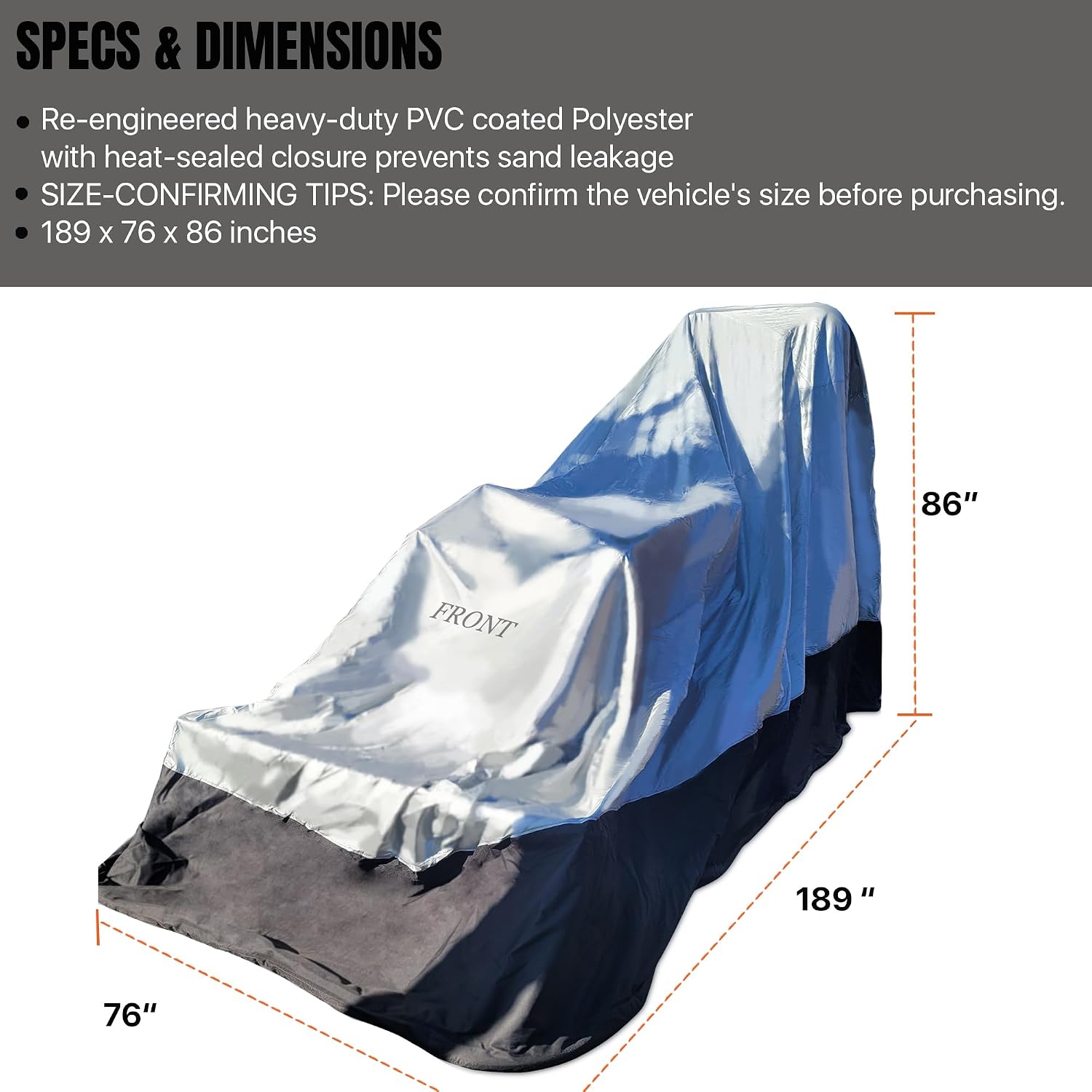 Heavy Duty Outdoor Tractor Cover with Patented Weighted Ground Conforming Apron Seal – Wind Resistant & Water Protection for Automobiles - Mid Size 189 L x 75 W x 86 H inch
