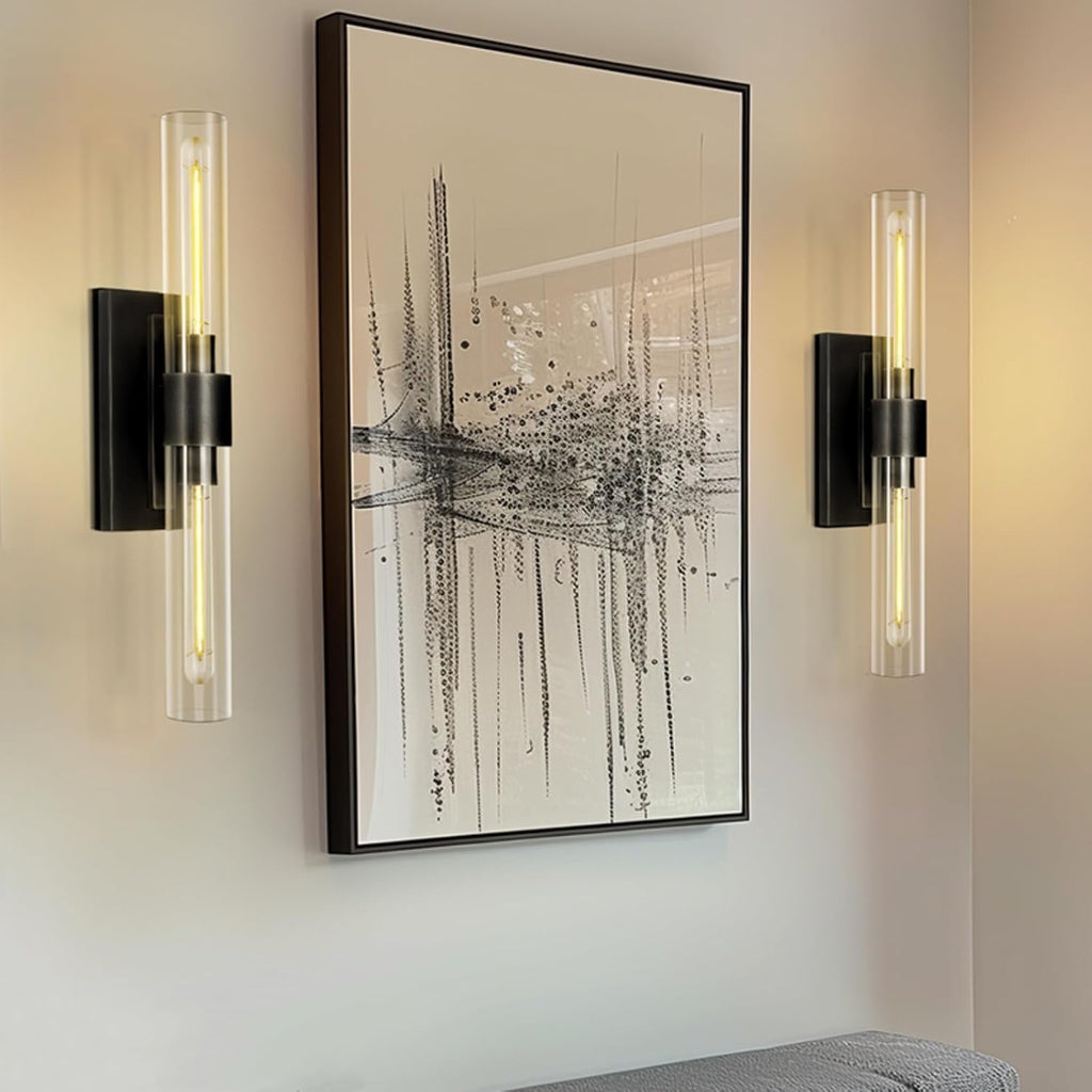Black Wall Sconces, 22.8' Bathroom Sconces, Sconces Wall Lighting 2-Light, Bronze Wall Sconces Set of Two, Vanity Lights Tube Sconce, Glass Wall Sconce for Living Room, Bedroom, Hallway