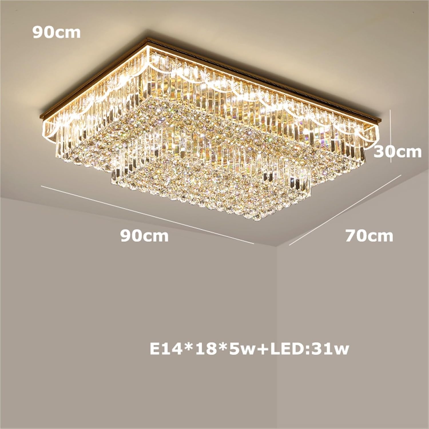 Rectangular Round K9 Crystal Silver Gold Dimmable LED Ceiling Chandelier Lamp Ceiling Lamp for Living Room,Dining Light Fixtures