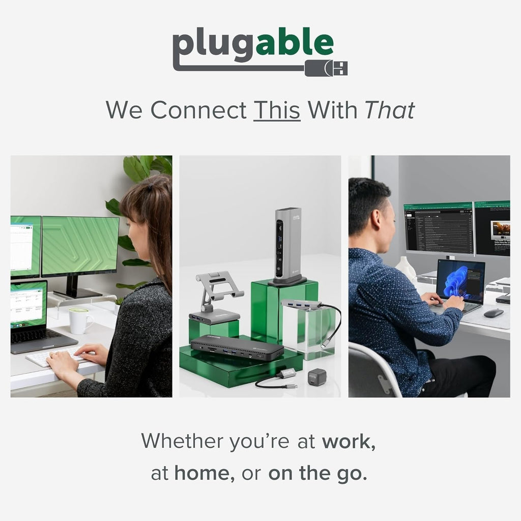 Plugable Universal Laptop Docking Station, 4K Dual Monitor, DisplayPort or HDMI, Windows Mac or ChromeOS Laptops, USB-C or USB 3.0, Adds 2 Displays, Ethernet, Audio, 6 USB Ports