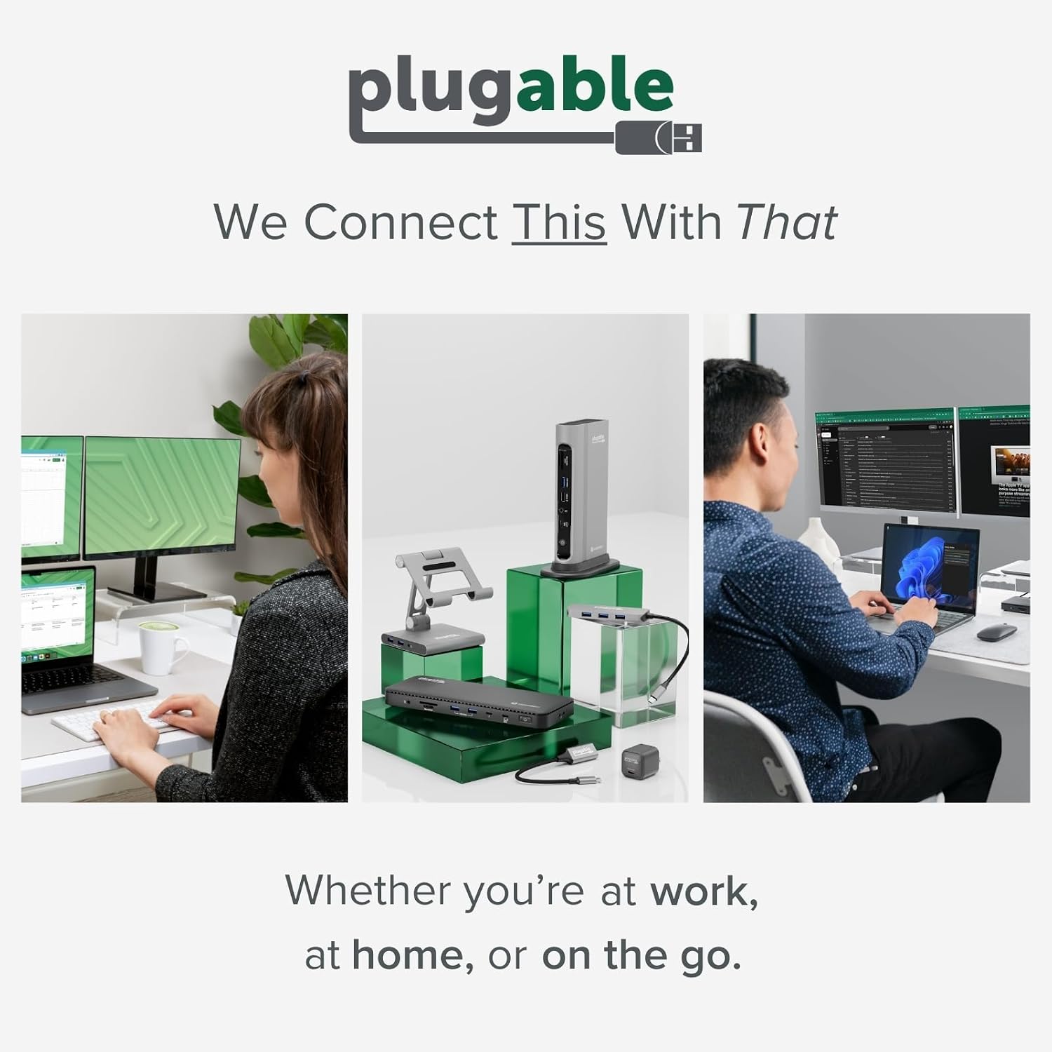 Plugable Universal Laptop Docking Station, 4K Dual Monitor, DisplayPort or HDMI, Windows Mac or ChromeOS Laptops, USB-C or USB 3.0, Adds 2 Displays, Ethernet, Audio, 6 USB Ports