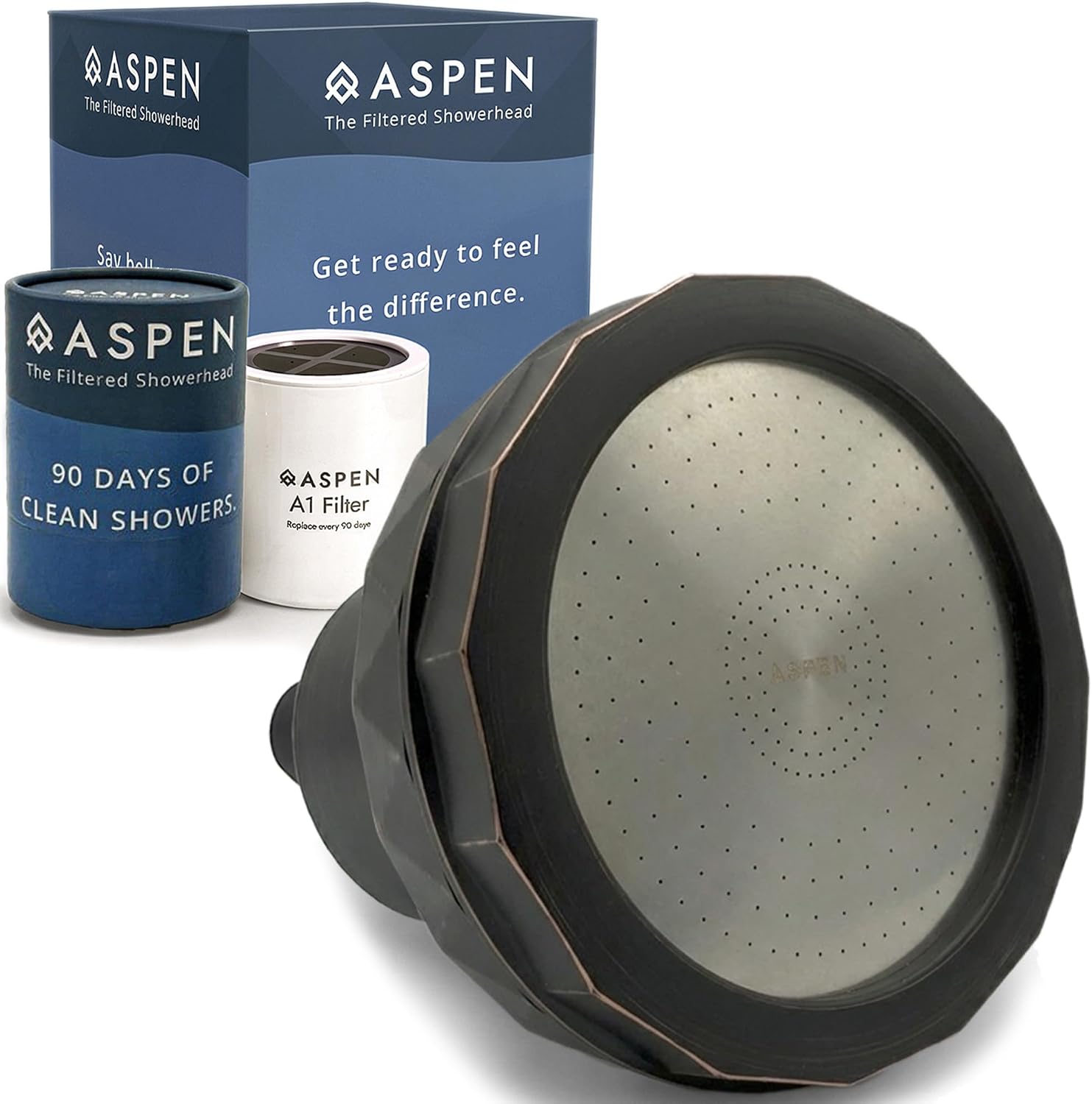 Aspen Filtered Shower Head for Healthy Hair & Skin | Removes Chlorine, Hard Water & Heavy Metals | High Pressure Shower Head with Filter | Water Softener | KDF-55