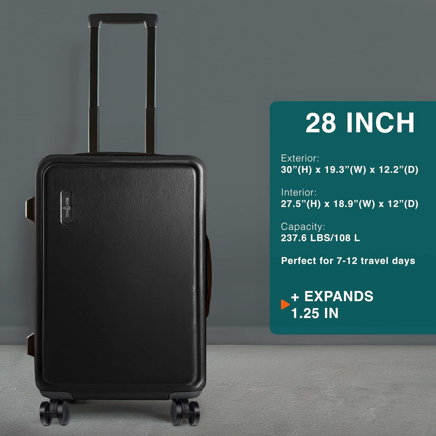 TRAVELARIM Luggage Sets 3 Piece, 20 Inch Carry on Luggage and 28 Inch Suitcases with Wheels Spinner, Durable Hard Shell Suitcase Set, Expandable Travel Suitcase, Jet Black
