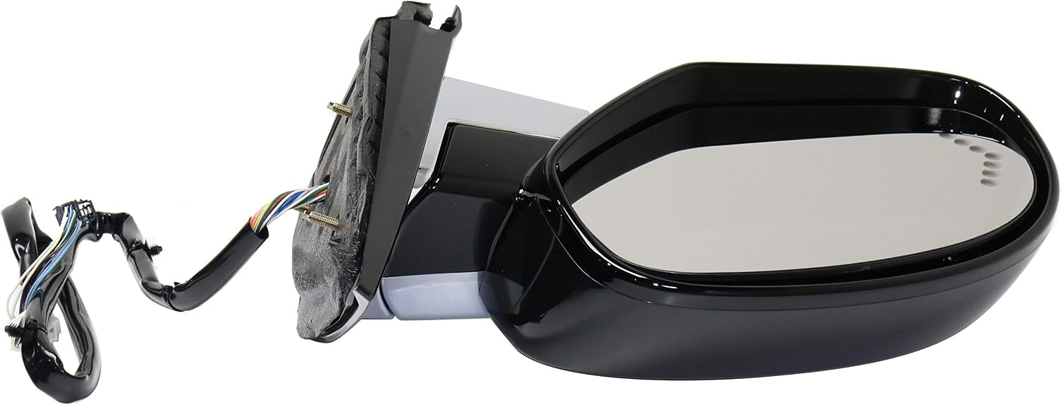 Kool Vue Driver Side Power Heated Mirror, Fits Cadillac Escalade ESV 2007-2014, Side Mirror Replacement, Power Fold With Signal Light, Without Blind Spot Monitor, Chrome